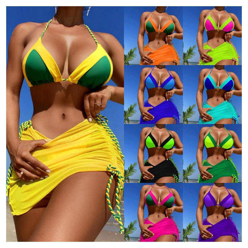 Ensemble de bikini triangle pour femmes avec fronces et liens R&B