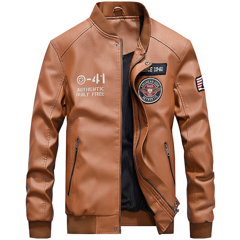 Veste bomber en simili cuir léger pour homme au style pilote avec patchs brodés et fermeture éclair dissimulée Echo Archiv