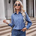 Blouse chemise à manches longues pour femmes en velours côtelé avec poche poitrine