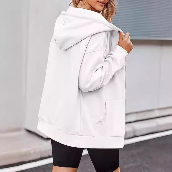 Veste à capuche zippée oversize pour femmes avec fermeture éclair contrastante, capuche double épaisseur et poche kangourou Echo Archiv