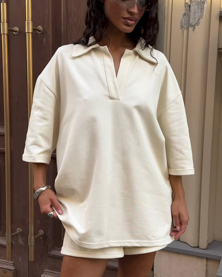 Robe polo ample pour femmes avec shorts lounge courts en jersey Echo Archive
