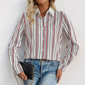 Blouse chemise élégante à rayures pour femmes avec col orné et manches retroussables Echoarchiv
