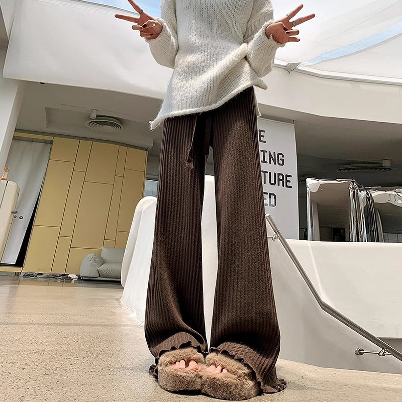 Pantalon large en tricot côtelé pour femmes