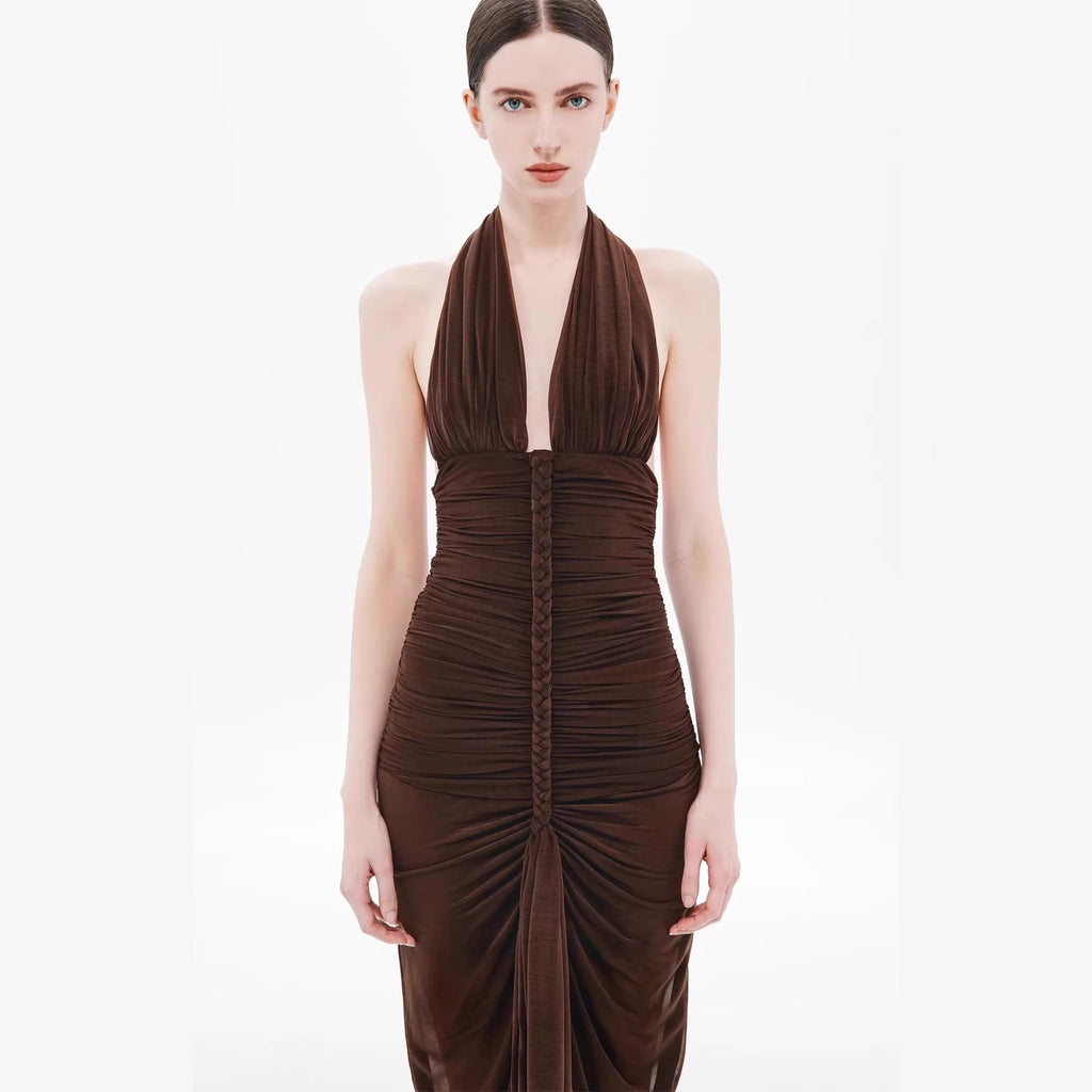Robe de soirée élégante sans bretelles pour femmes avec drapé raffiné et décolleté plongeant Heidi-Mode