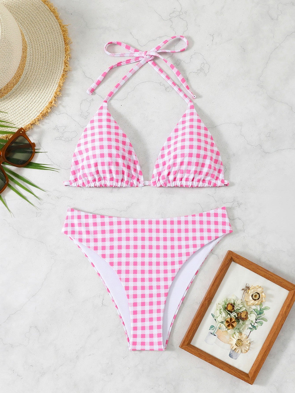 Bikini triangle femme avec motif floral et culotte à carreaux Echo Archiv