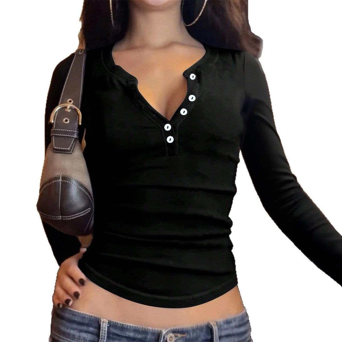T-shirt Henley ajusté pour femmes avec boutonnière en V, jersey extensible sculptant et silhouette fine Echo Archiv