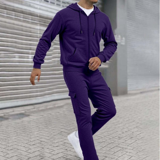 Ensemble de sweat à zip athlétique pour hommes avec pantalon de jogging cargo, coutures ergonomiques et bords côtelés Echo Archiv