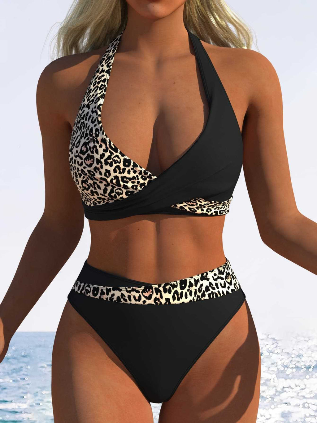 Bikini bandeau pour femmes avec motif floral et taille haute R&B