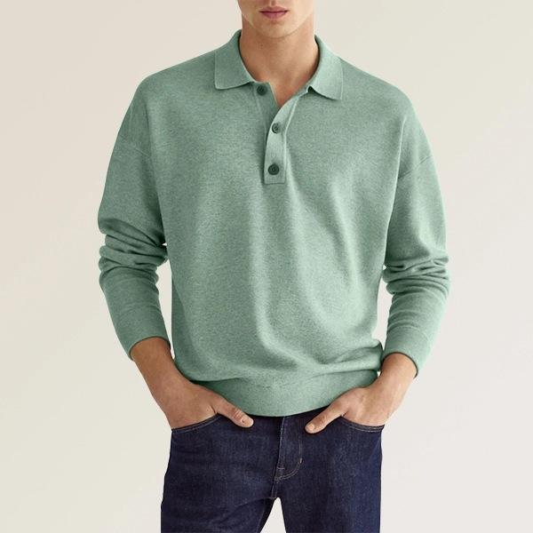 Polo-Sweater en maille fine pour hommes avec manches longues, poignets côtelés et patte de boutonnage subtile EB