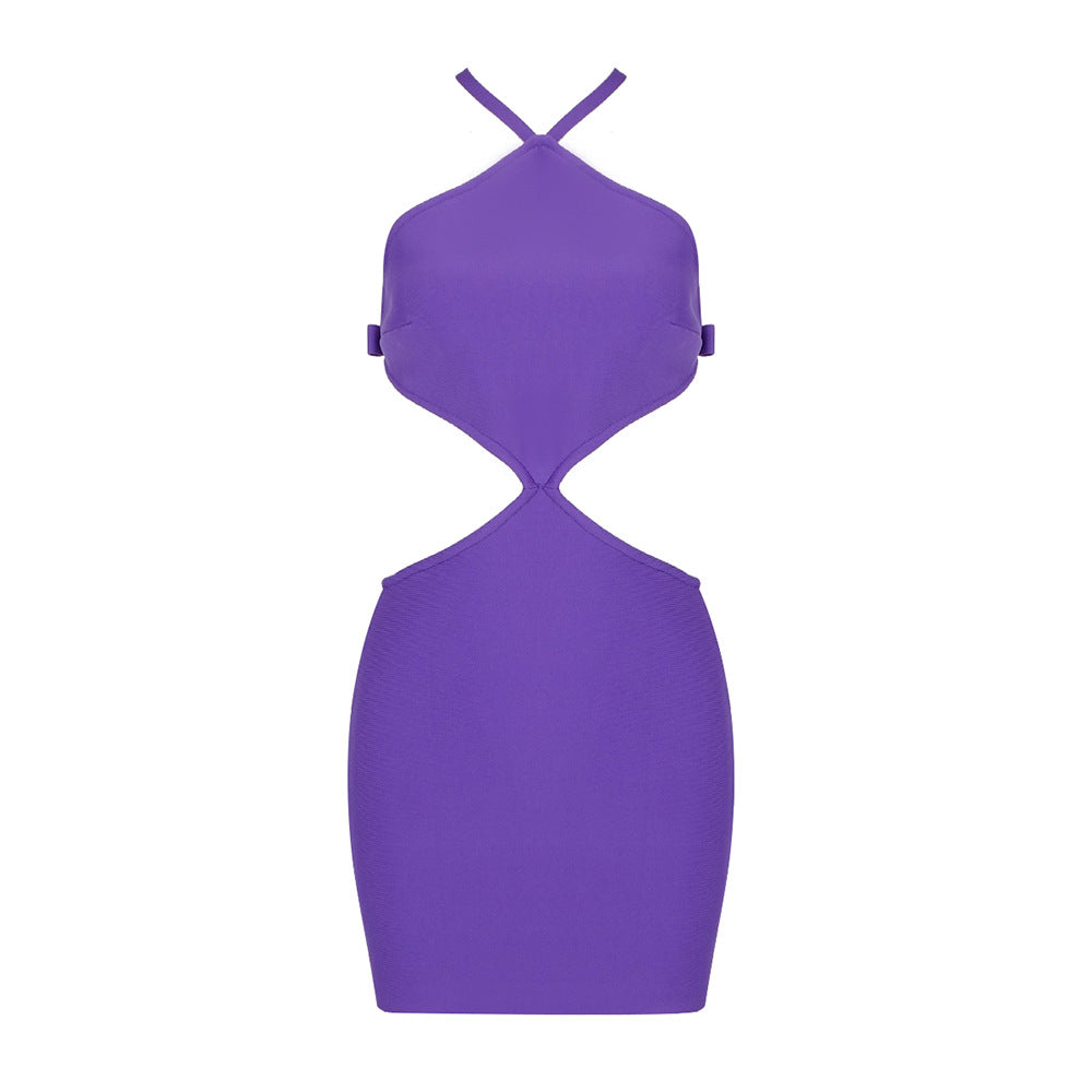 Robe Femme Ajustée avec Découpes et Design à Col Halter Heidi-Mode