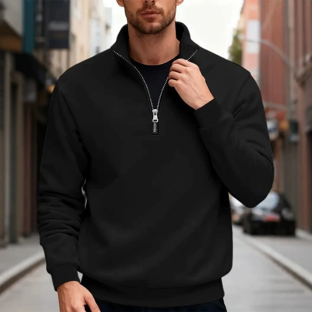 Pull Troyer pour hommes en mélange de merino avec fermeture éclair courte, ourlet côtelé - Echo Archiv