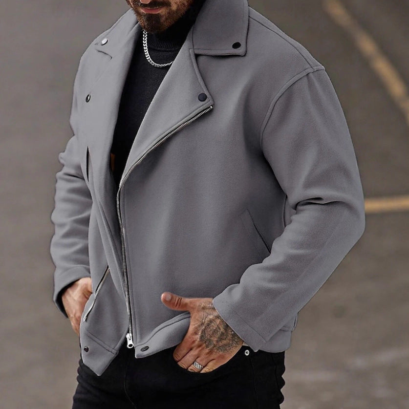 Veste de moto oversize pour hommes en mélange de laine avec fermeture éclair asymétrique et détails à boutons-pression