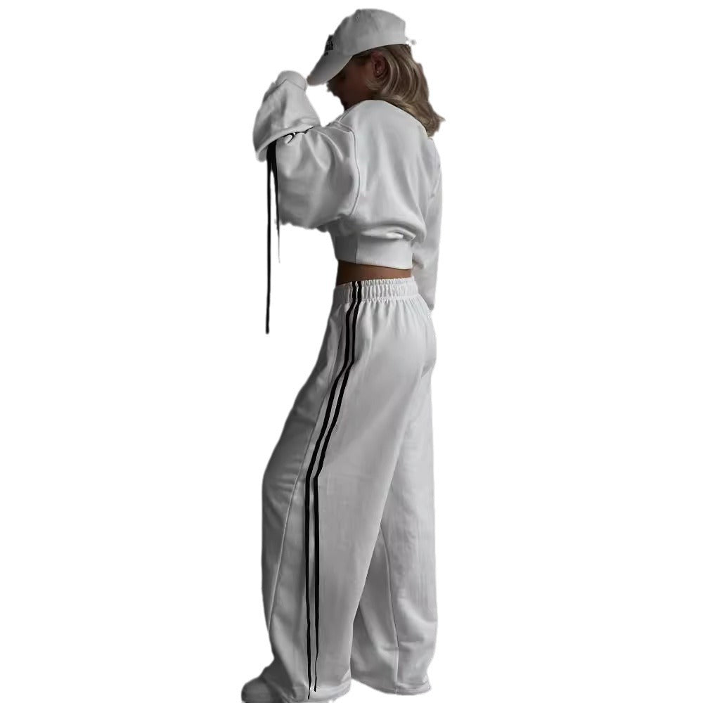 Pantalon de détente large pour femmes avec cordon de serrage, ceinture élastique confortable et coutures décoratives latérales Echo Archiv