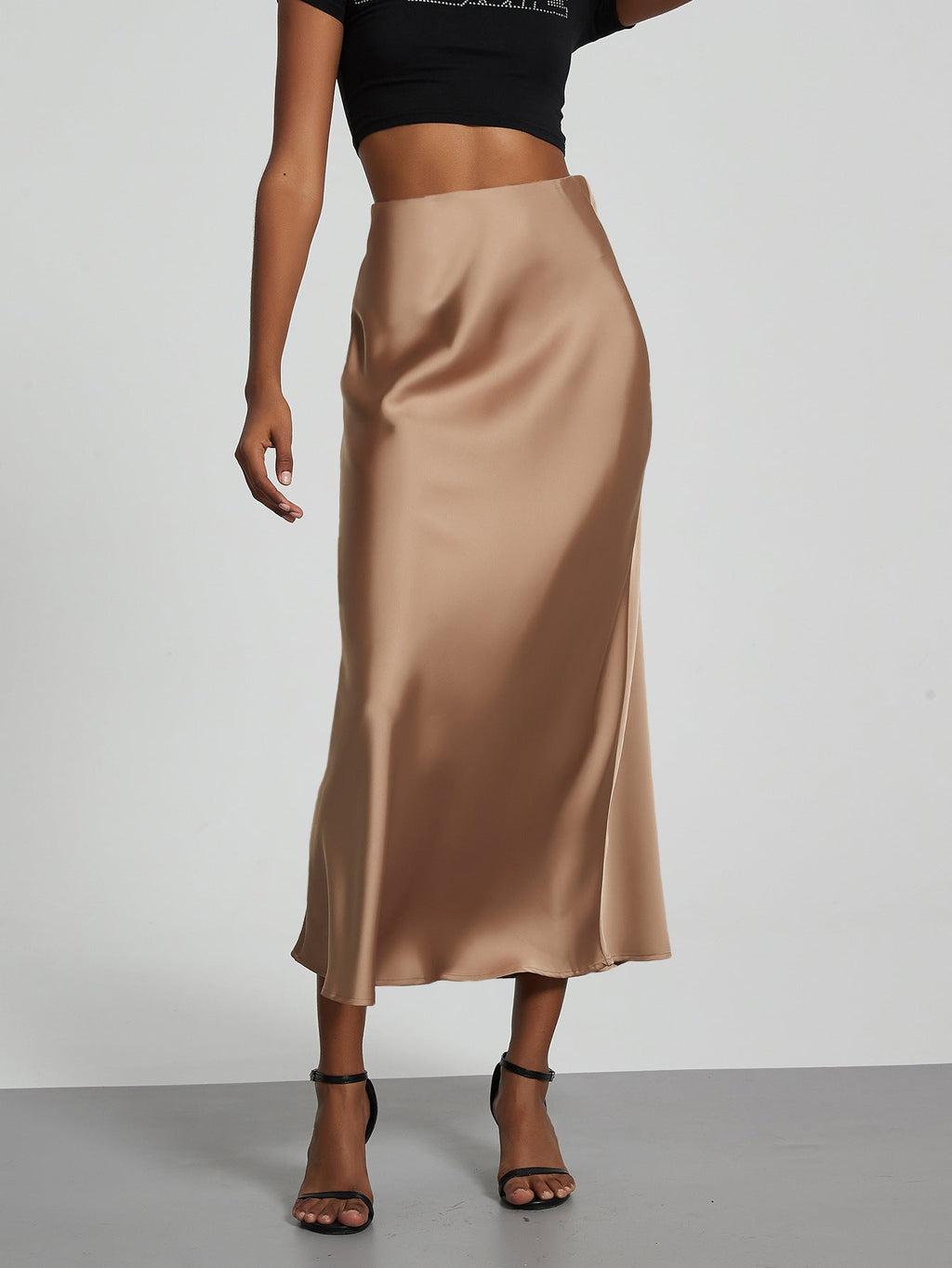 Jupe en Satin Stretch Élégante pour Femmes avec Taille Haute et Coupe Flottante R&B