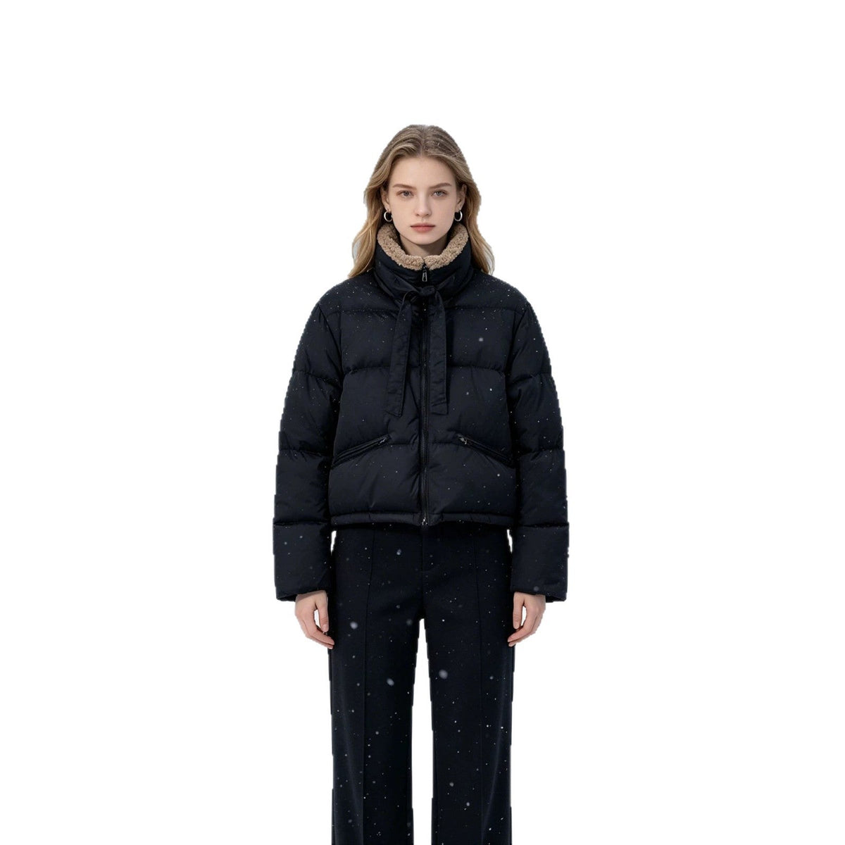 Veste courte matelassée pour femmes avec col Sherpa, col montant et fermeture éclair cachée Echo Archiv
