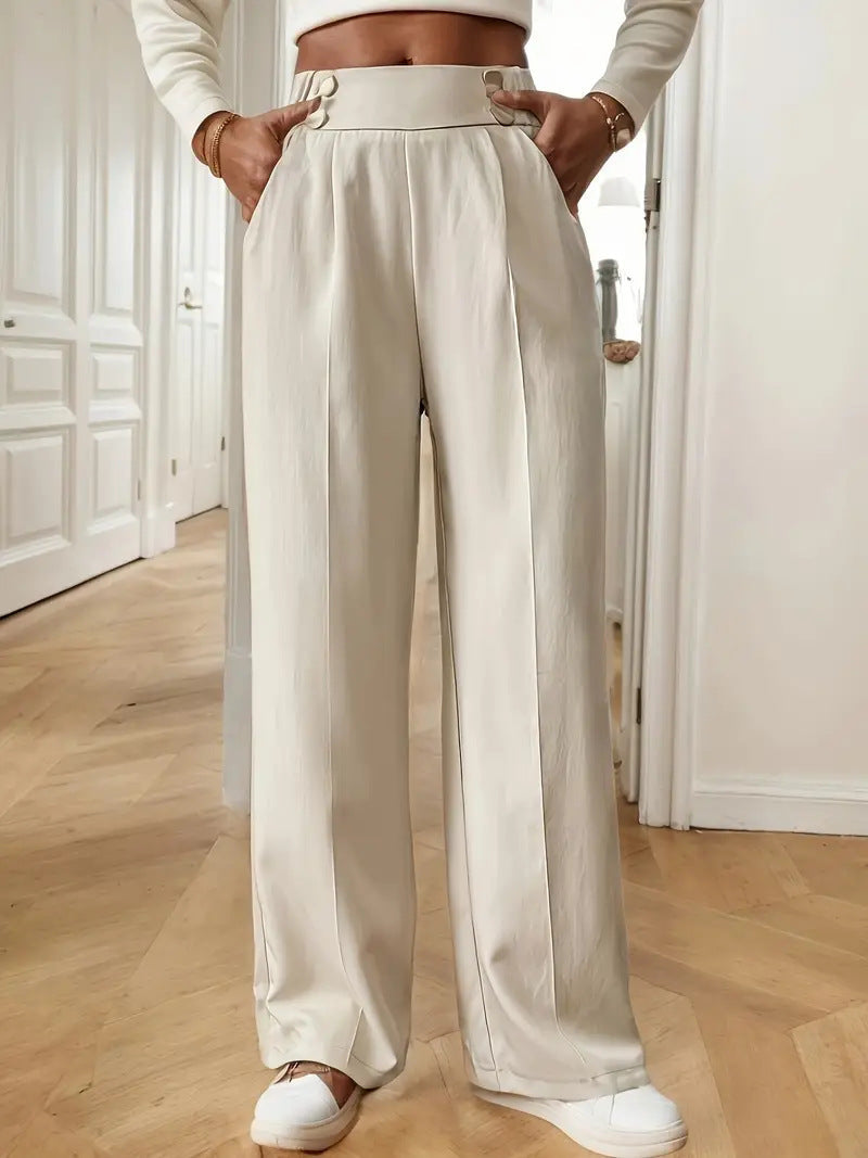 Pantalon Palazzo taille haute pour femmes avec boutons de ceinture, plis marqués et poches latérales Echoarchiv