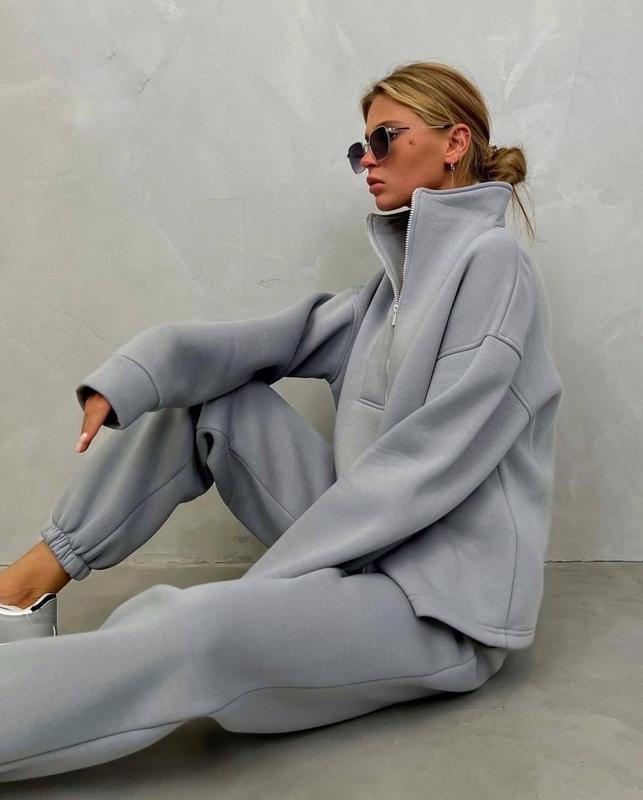 Ensemble de lounge oversize à demi-zip pour femmes en French-Terry lourd avec col montant