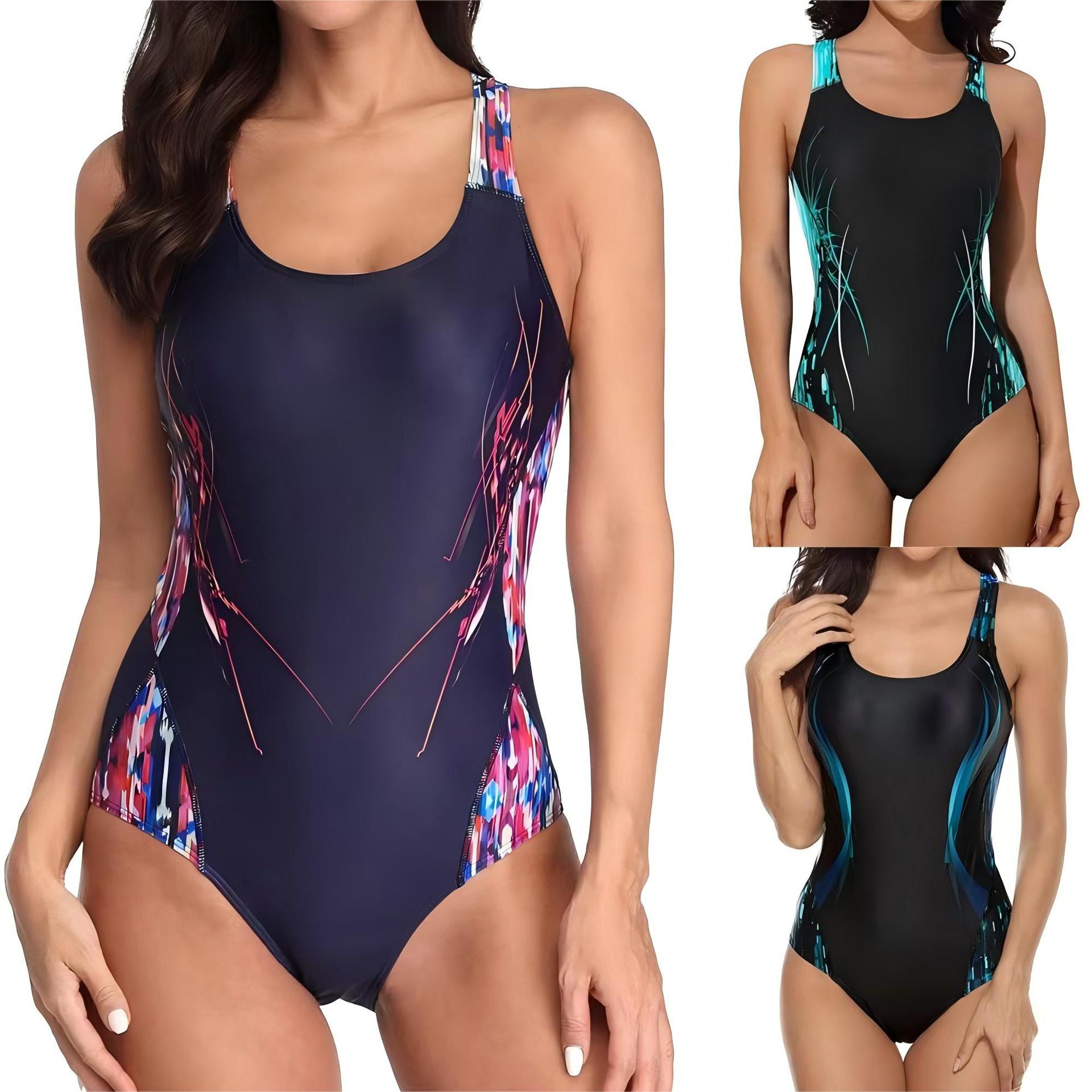 Maillot de bain une pièce sportif pour femmes avec un design graphique dynamique Drune
