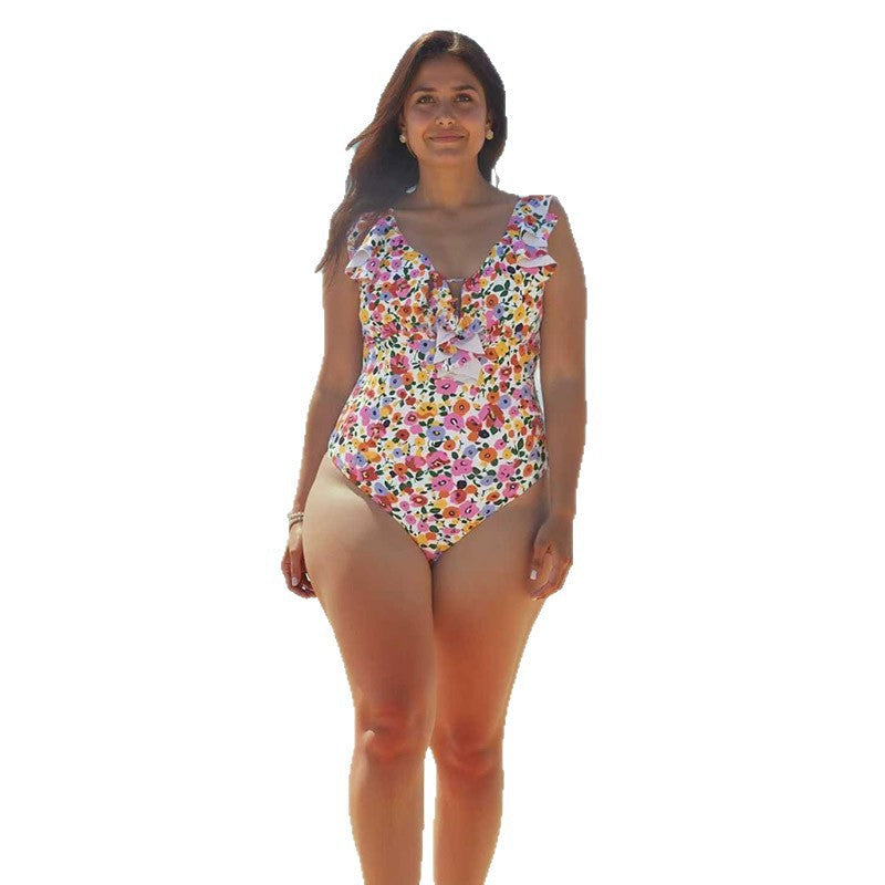 Maillot de bain une pièce pour femmes avec des détails en volants ludiques R&B