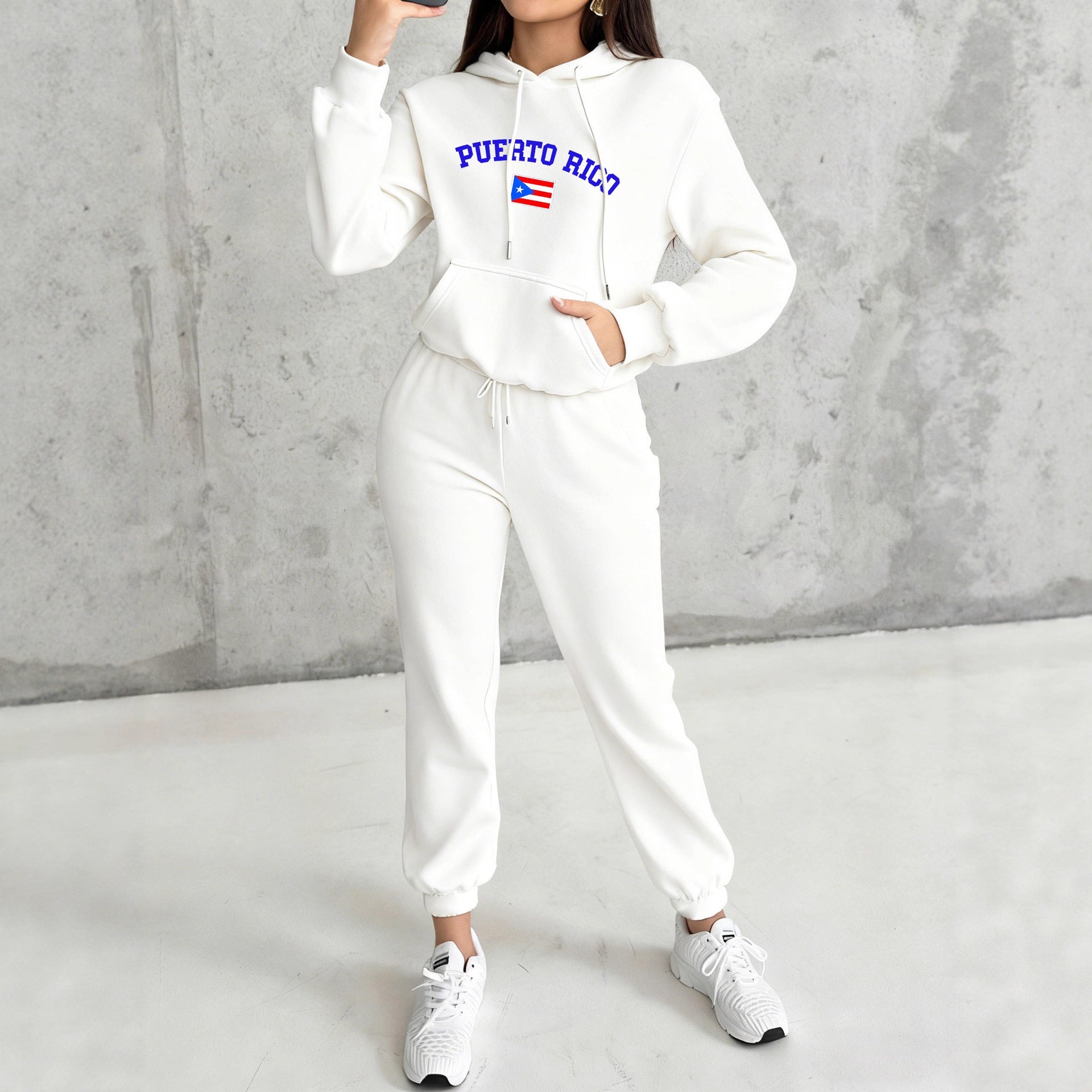 Ensemble de jogging à capuche pour femmes avec sweat à capuche douillet, poche kangourou, doublure douce brossée et impression Mexico - Echo Archiv