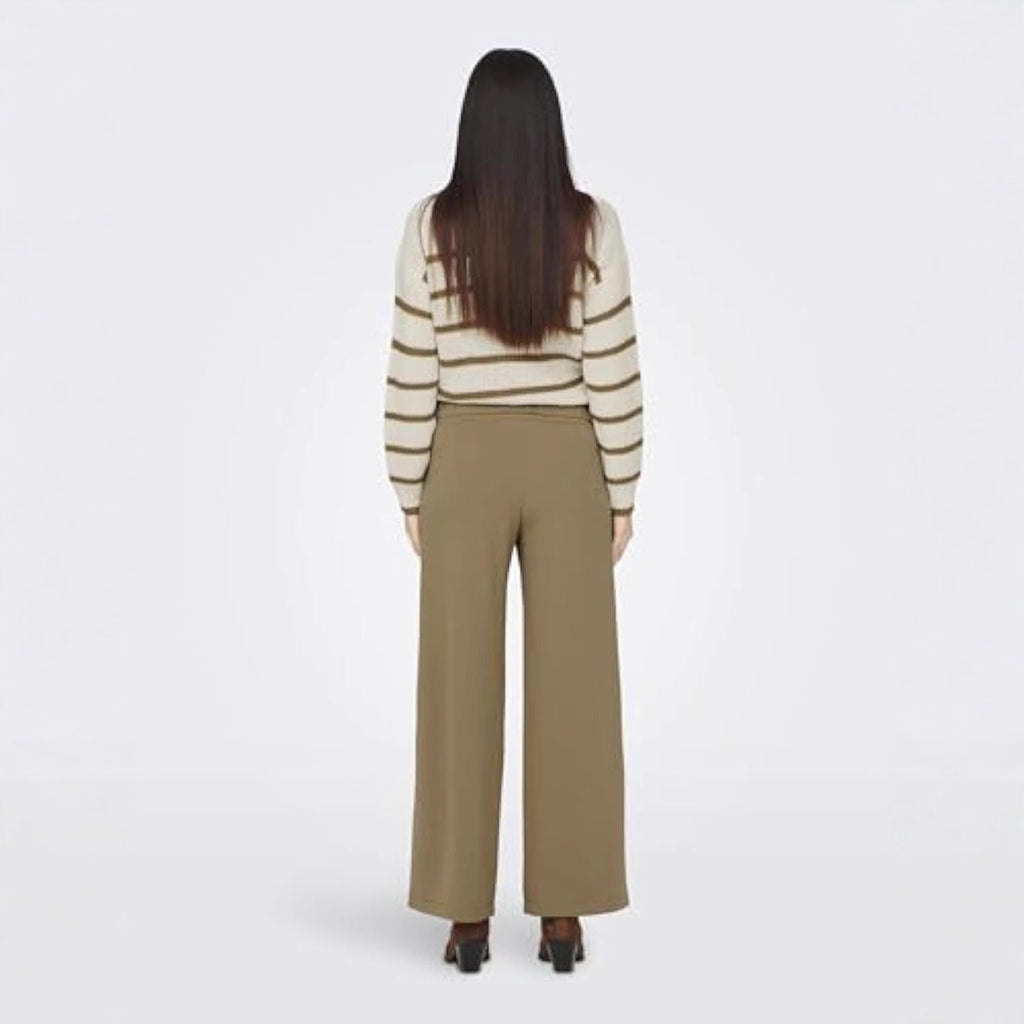 Pantalon Culotte Taille Haute pour Femmes avec Ceinture Décorative et Jambe Large