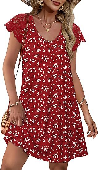 Robe d'été pour femmes avec des manches en dentelle élégantes et un motif floral R&B
