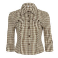 Blouse à carreaux cintrée à manches trois-quarts pour femmes avec poches poitrine et col de chemise Echo Archiv