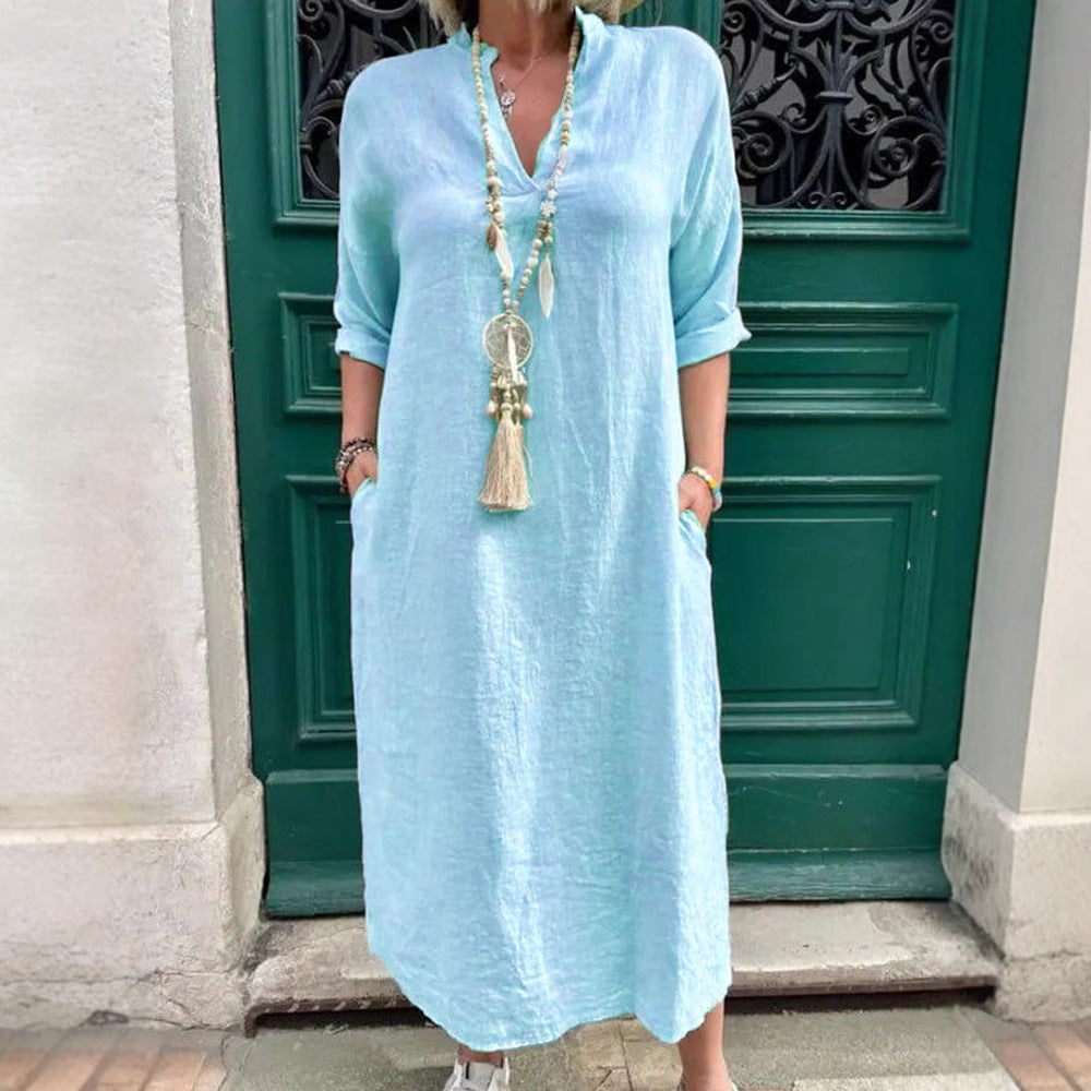 Robe Kaftan décontractée pour femmes avec poches latérales et décolleté en V tendance R&B