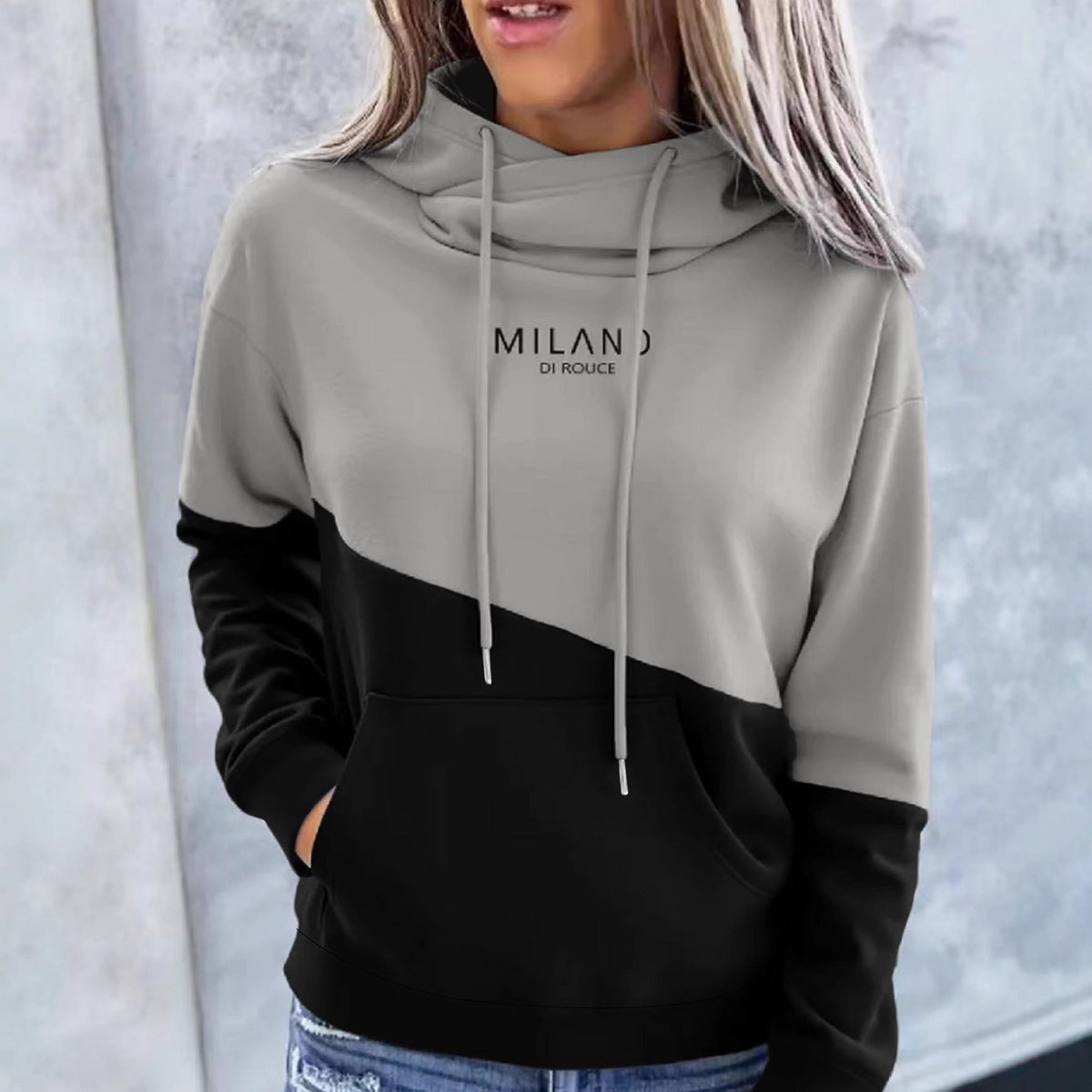 Sweat à capuche pour femmes avec colorblock, poche kangourou et coupe oversize Echoarchiv