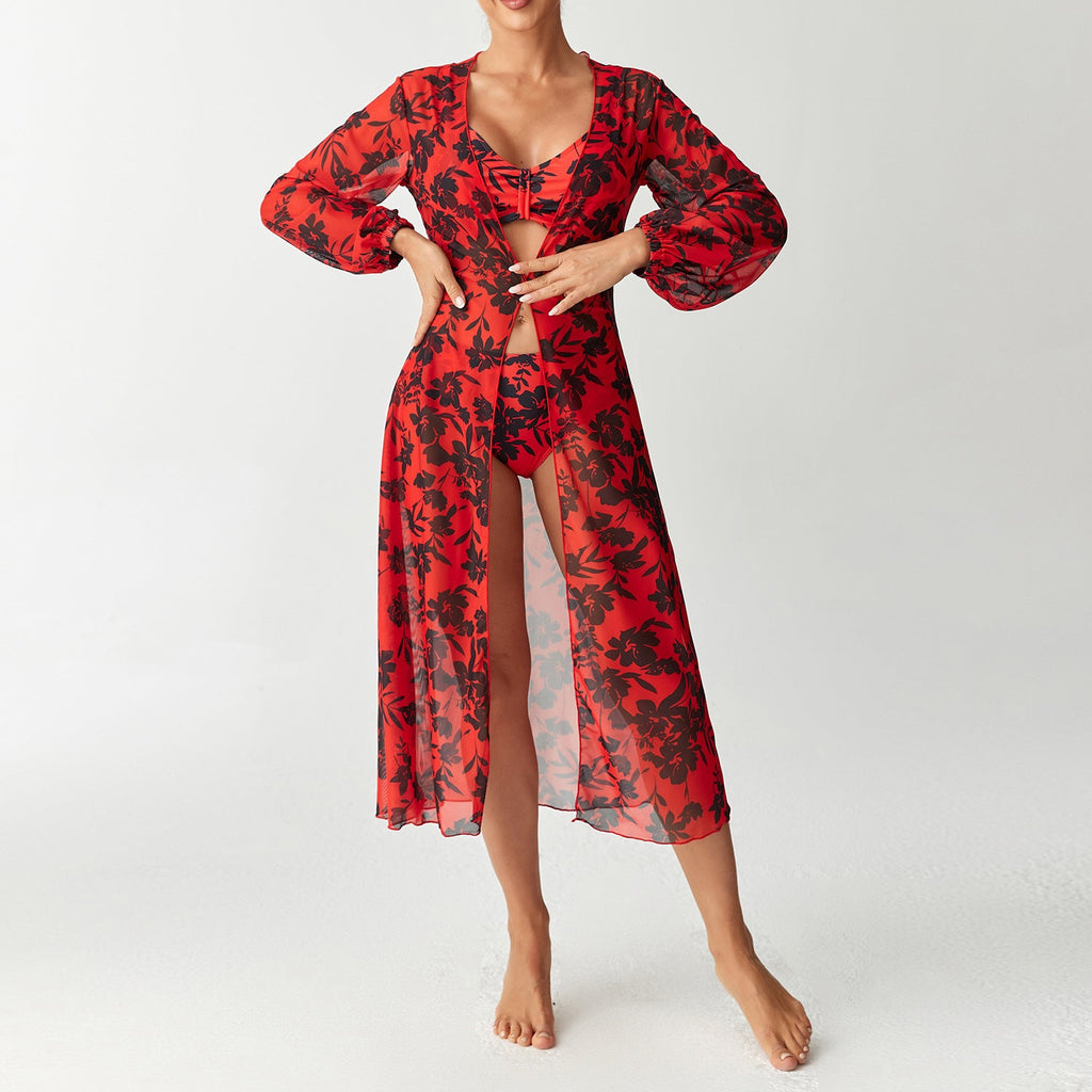 Robe de plage transparente pour femmes avec motif floral R&B