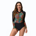 Maillot de bain à manches longues pour femmes avec fermeture éclair stylée et motif coloré R&B