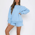 Ensemble de lounge oversize pour femmes avec sweat-shirt en French-Terry, col rond et shorts amples