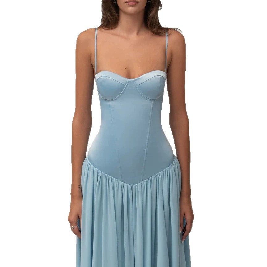 Robe de soirée bustier modelante pour femmes avec construction de corsage préformée et jupe en chiffon évasée R&B