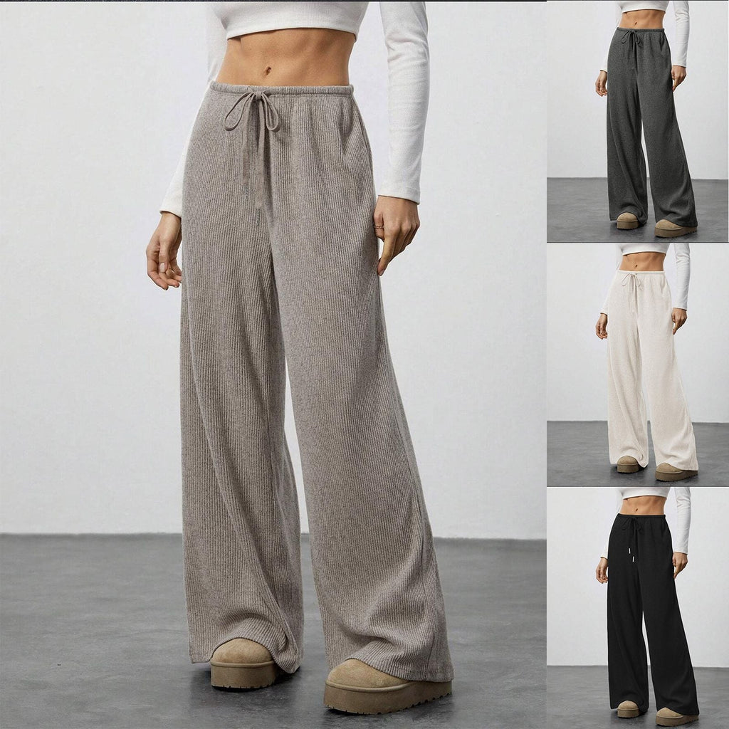 Pantalon de lounge en tricot côtelé doux pour femmes avec jambe large et cordon Echoarchiv