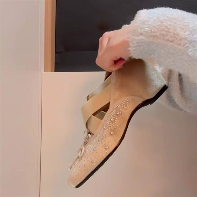 Ballerines élégantes en strass pour femmes avec détail de nœud décoratif R&B