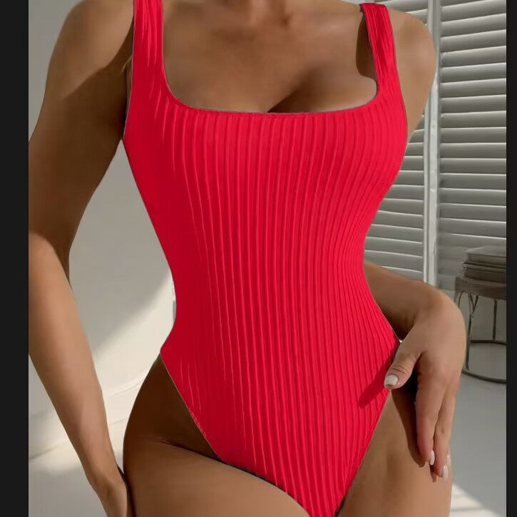 Maillot de bain femme à taille haute avec design côtelé structuré R&B