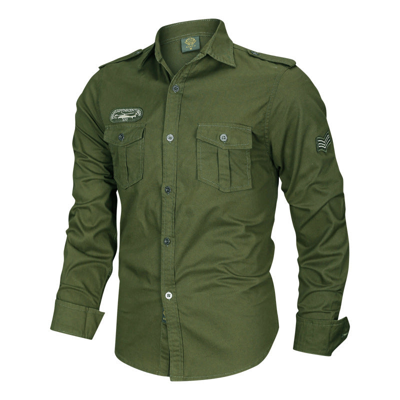 Chemise de terrain ajustée pour hommes en twill de coton avec épaulettes, poches poitrine et emblèmes brodés Echo Archiv