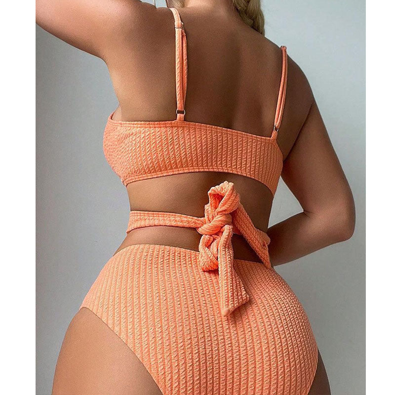 Bikini Ripp à taille haute pour femmes avec design croisé élégant R&B