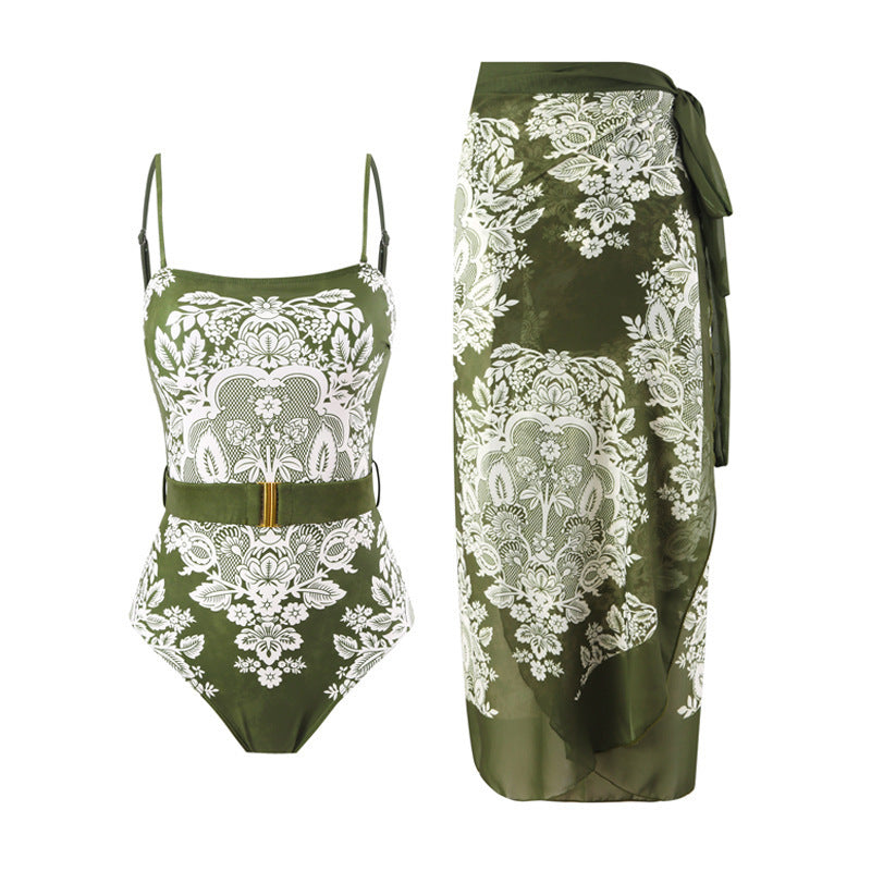 Maillot de bain femme à la mode avec jupe drapée élégante et motif floral R&B