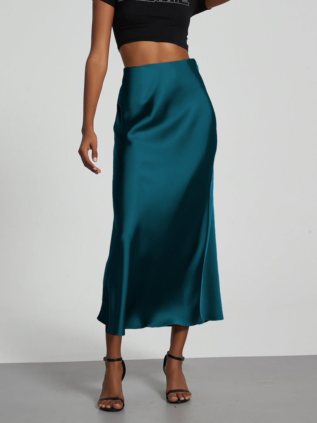 Jupe en Satin Stretch Élégante pour Femmes avec Taille Haute et Coupe Flottante R&B