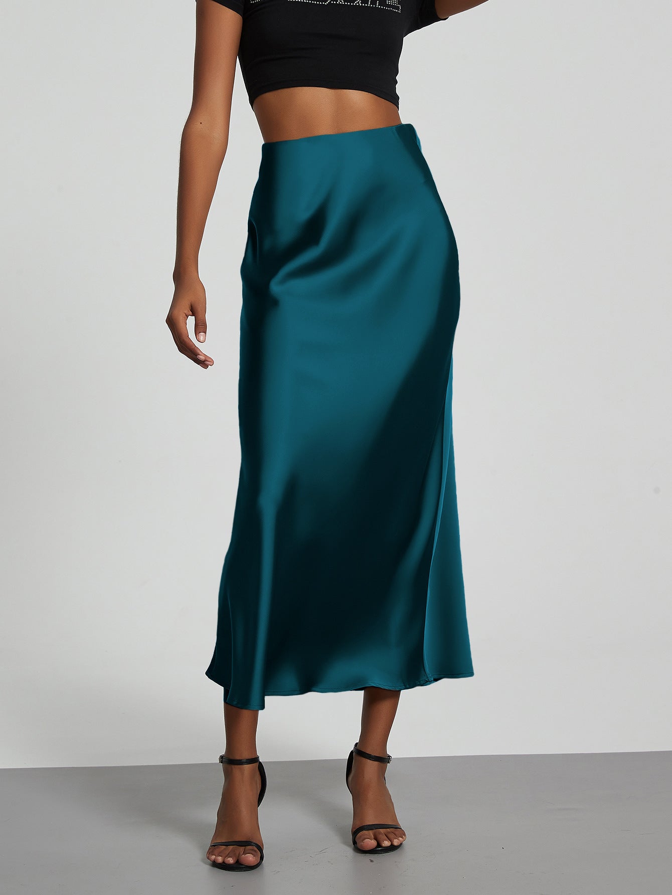 Jupe en Satin Stretch Élégante pour Femmes avec Taille Haute et Coupe Flottante R&B