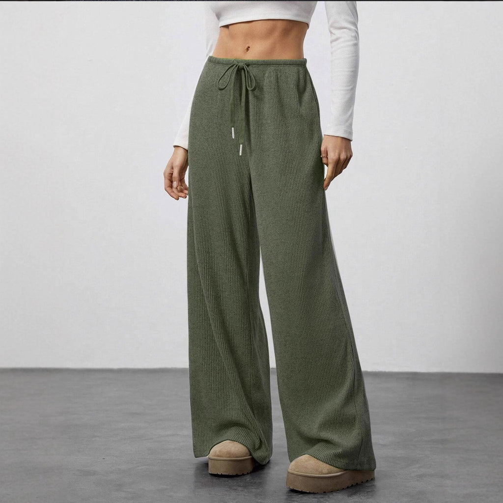 Pantalon de lounge en tricot côtelé doux pour femmes avec jambe large et cordon Echoarchiv