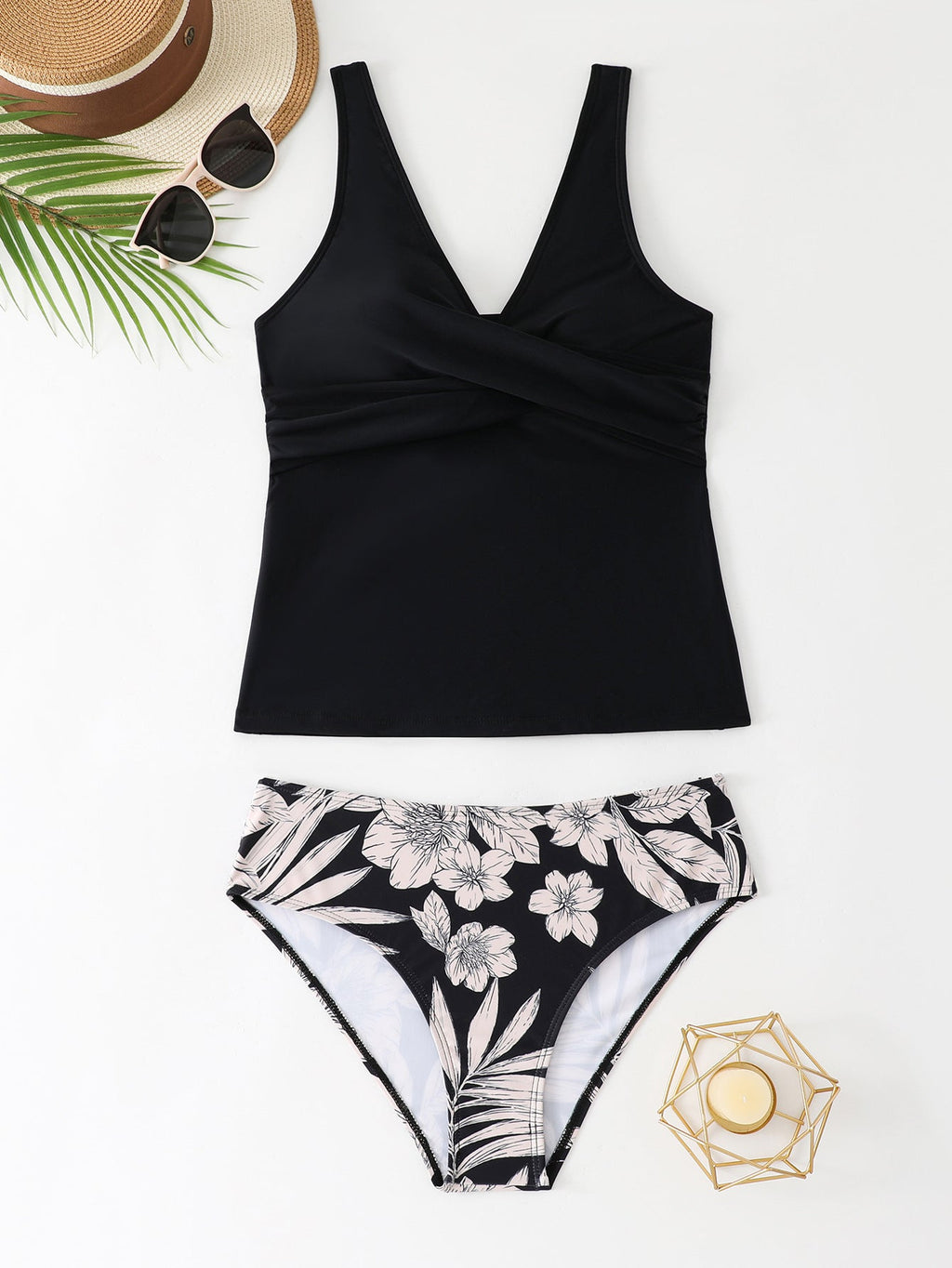 Ensemble Tankini Femme avec Détails Floraux et Design Sculptant R&B
