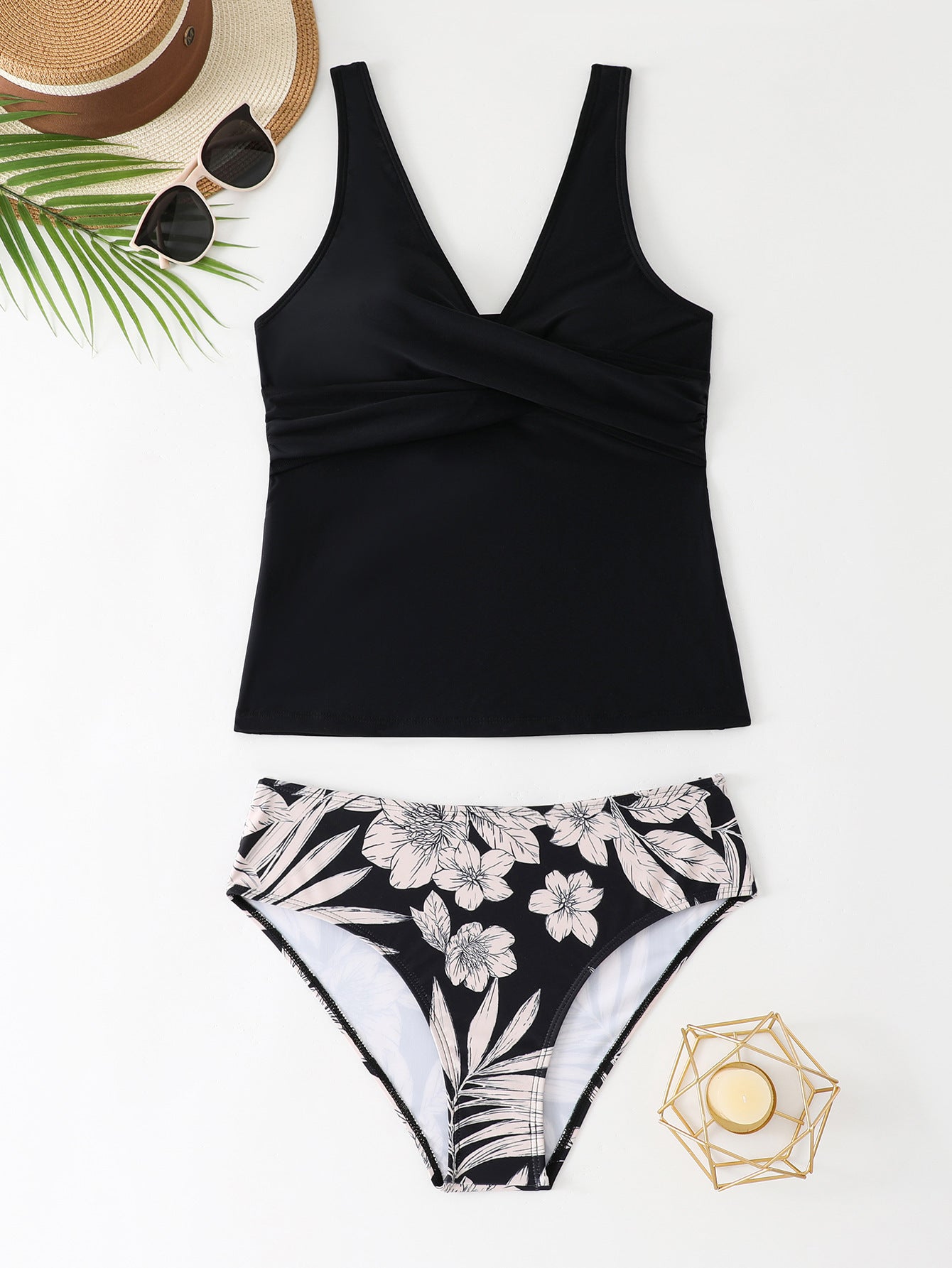 Ensemble Tankini Femme avec Détails Floraux et Design Sculptant R&B