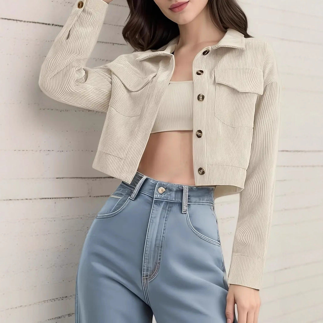 Veste en Jean Femme à Manches Courtes Croppée