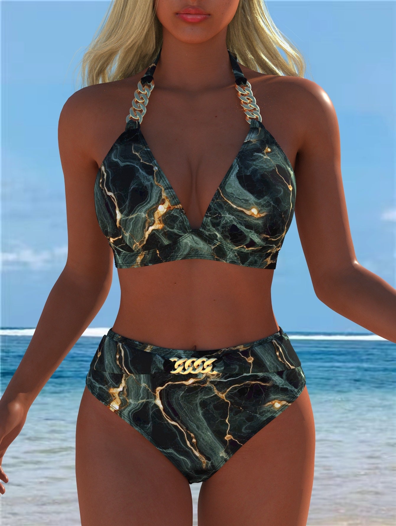 Bikini pour femmes avec motif marbré luxueux et détails raffinés R&B
