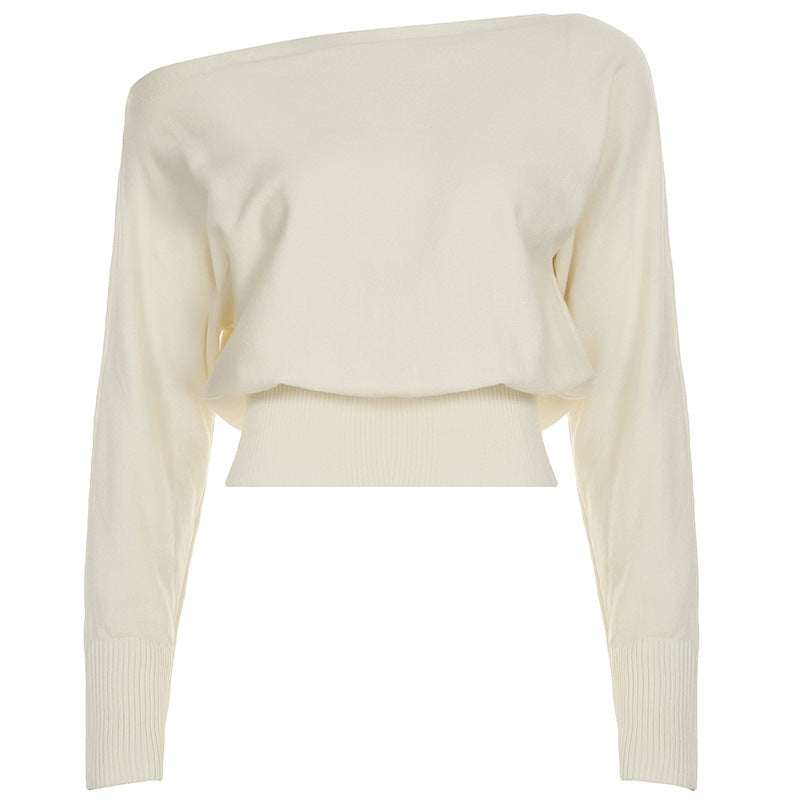 Pull cropped en maille fine sans épaules pour femmes avec un large col bateau et une taille en côte élastique Echo Archiv