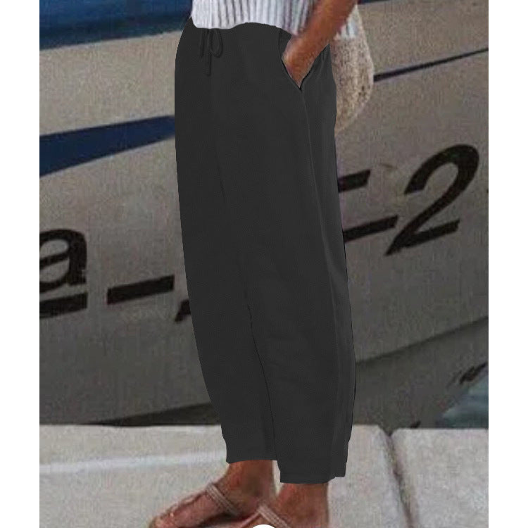Pantalon Harem Femme Cheville avec Cordon, Poches Latérales et Taille Élastique Echoarchiv