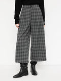 Pantalon large en culotte pour femmes avec motif à carreaux et taille haute