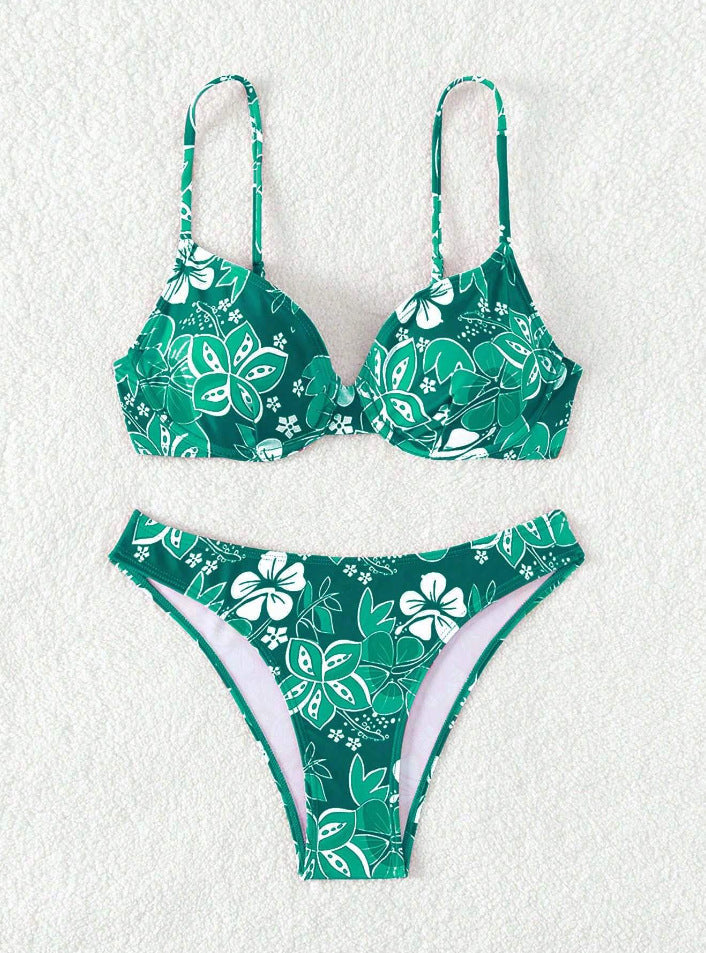 Bikini triangle rembourré pour femmes avec design floral et bretelles réglables R&B
